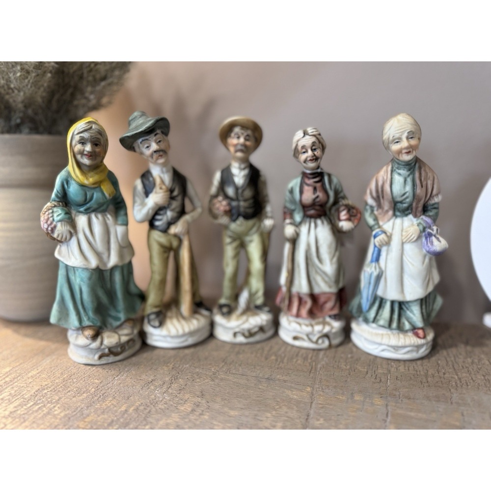 Vintage‎ Country Old Farmers Miniatures 5 Harvest Elders Painted Ceramics Rare!